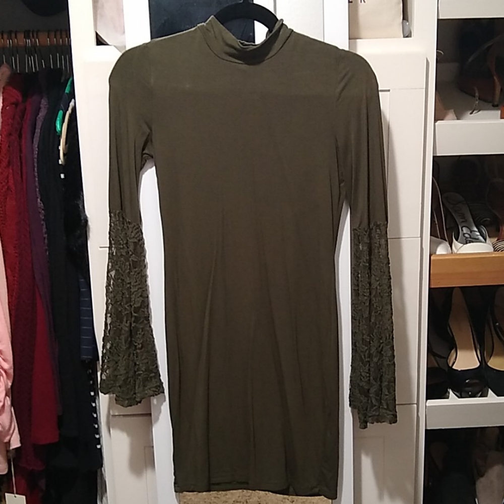 Olive Bell Sleeve Midi Dress Boho Chic